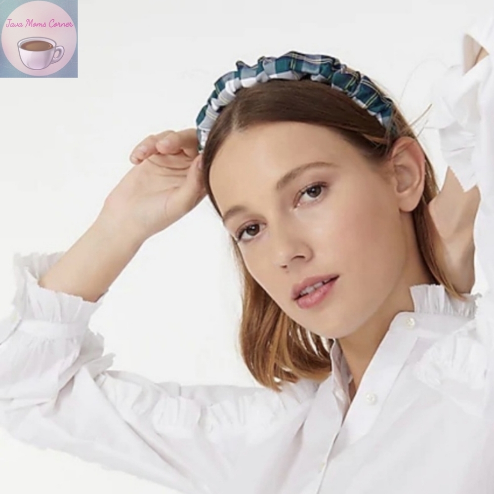 J. Crew Scrunchie Headband Plaid Ivory Navy Green